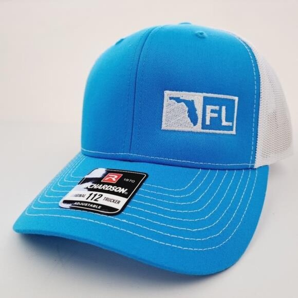 Retro Florida State Richardson 112 Trucker Cap Hat Mesh Snapback Blue & White